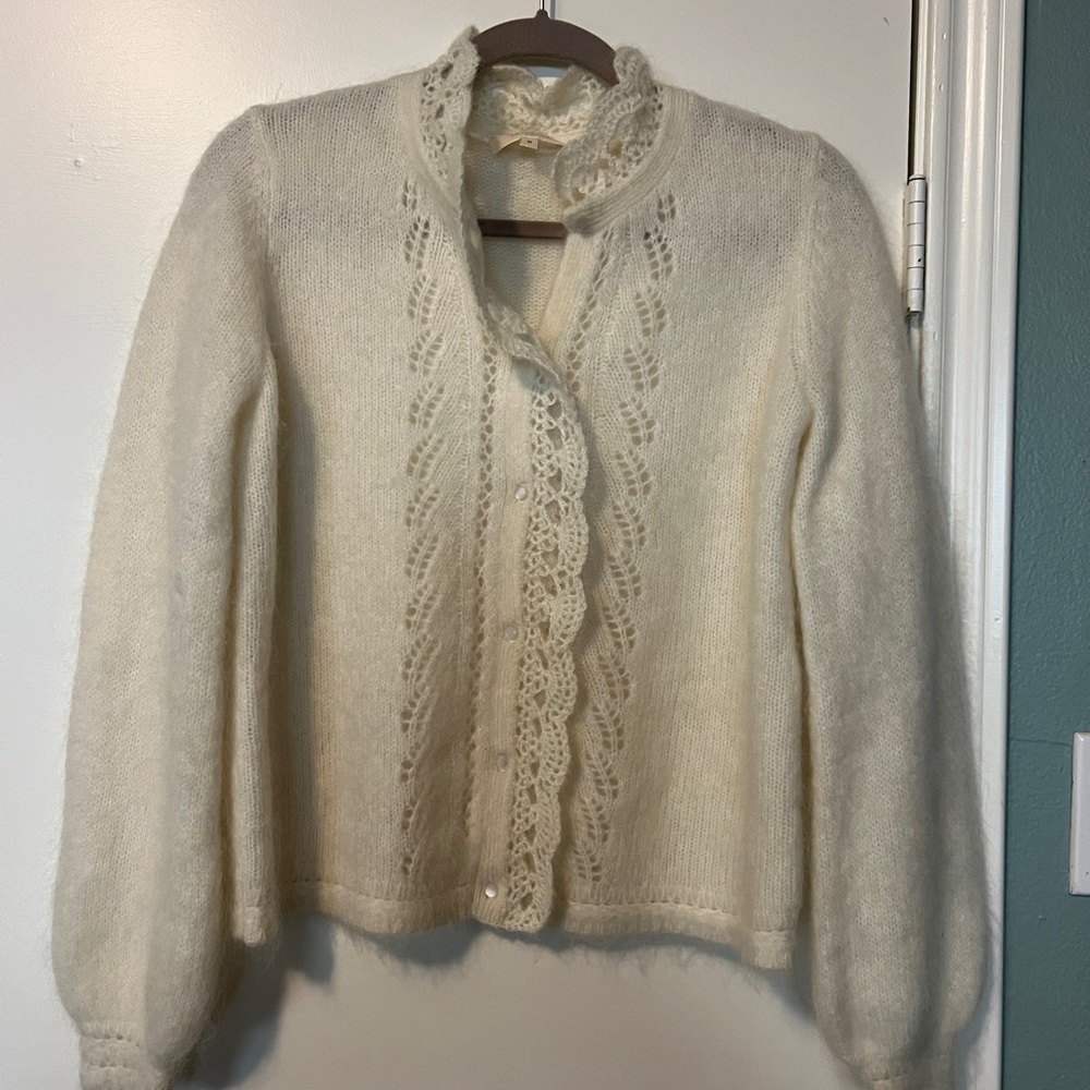 WOOL BLEND WHITE CARDIGAN